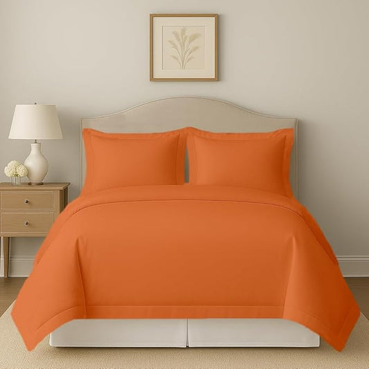 eBeddy Linens 800 TC Ultra Silky Soft Egyptian Cotton Alaskan King 132x120 Size 3-Pieces Duvet Cover Hidden Zipper Closer & Corner Ties Durable and Fade Resistant, Burnt Orange Solid
