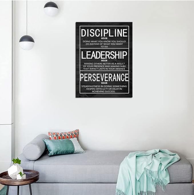 Discipline Noun Leadership Noun Perseverance Noun Inspirational Wall Art Positive Motivational Poster Canvas Painting Wall Art Framed Artwork Prints Picture for Living Room Office [18''Wx 24''H]