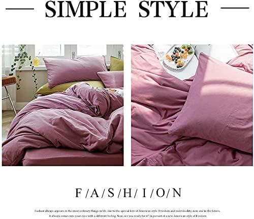 AMWAN Modern Purple Mauve Solid Cotton Duvet Cover with 2 Pillowcases, King Size, Knit Comforter Cover, Luxurious Bedding Set