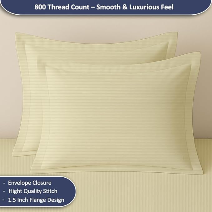eBeddy Linens Luxury Ivory Striped Duvet Cover Set King XL 116x98 Size 800 TC Certified Egyptian Cotton Luxury Soft & Breathable Comforter Cover with Zipper Closure & Corner Ties