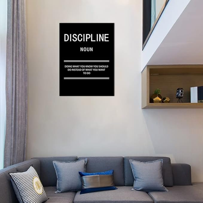 Motivational Discipline Noun Wall Art Poster Inspirational Canvas Positive Wall Art Quotes Discipline Canvas Artwork Picture Print Framed for Home Office Living Room Gym Wall Decor [30''W x 40''H]