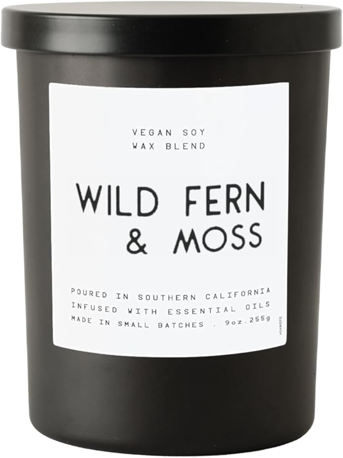 Leoben Co | Masculine Aromas | Small Batch | Soy Wax 9 oz | Scented Black Candles with Natural Essential Oils | Vegan (Wild Fern & Moss)