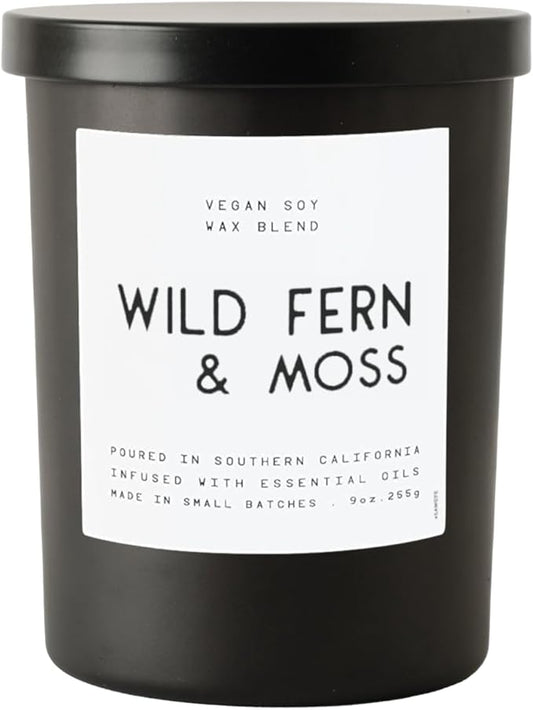 Leoben Co | Masculine Aromas | Small Batch | Soy Wax 9 oz | Scented Black Candles with Natural Essential Oils | Vegan (Wild Fern & Moss)