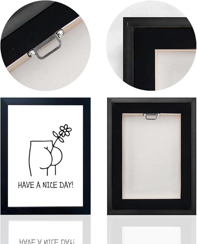 Framed Minimalist Canvas Print - Funny Bathroom Wall Art, Humoristic Restroom Decor