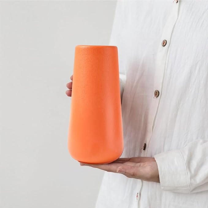 Orange Ceramic Vase, 7.7" H, Minimalist Modern Home Decoration, Matte Design for Fireplace Bedroom Kitchen Living Room Centerpieces Office Desk, Fit for Holding Dried Flowers, Fresh Flowers