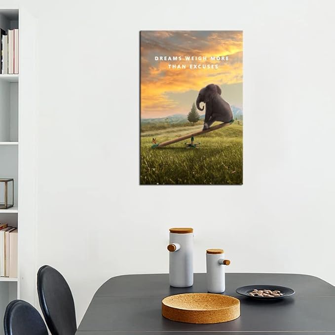 Inspirational Canvas Wall Art Dreams Weigh More Than Excuses Animal Motivational Poster Entrepreneur Quote Picture Home Office Decor Painting Framed and Stretched Ready to Hang [12''W x 18''H]