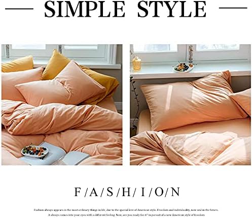 AMWAN Peach Pink Color Queen Orange 100% Knitted Cotton Comforter Cover Solid Color Duvet Cover Hotel Quality Luxury Bedding Set 1 Duvet Cover with 2 Pillowcases