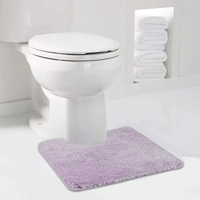 Walensee Contour Rug (20x24, Lavender) Non Slip Bath Mat for Bathroom Water Absorbent Soft Microfiber Shaggy Mat Machine Washable U Shape Toilet Rug