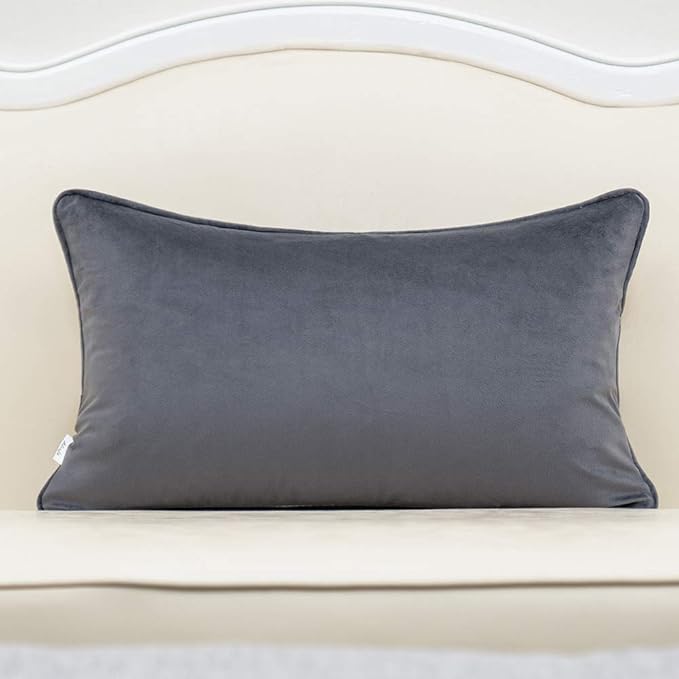 Alerfa 12 x 20 Inch Rectangle Leaf Pillow Embroidery Cut Velvet Cushion Case Luxury Modern Lumbar Throw Pillow Cover Decorative Pillow for Couch Sofa Living Room Bedroom Car, Gray Silver