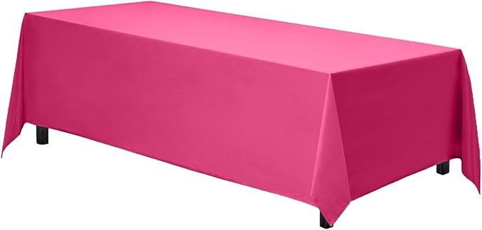 Gee Di Moda Rectangle Tablecloth - 90 x 132 Inch Fuchsia Table Cloth for 6 Foot Table with Floor-Length Drop - Heavy Duty Washable Fabric - 6 Ft Buffet Table, Holiday Party, Wedding & Baby Shower