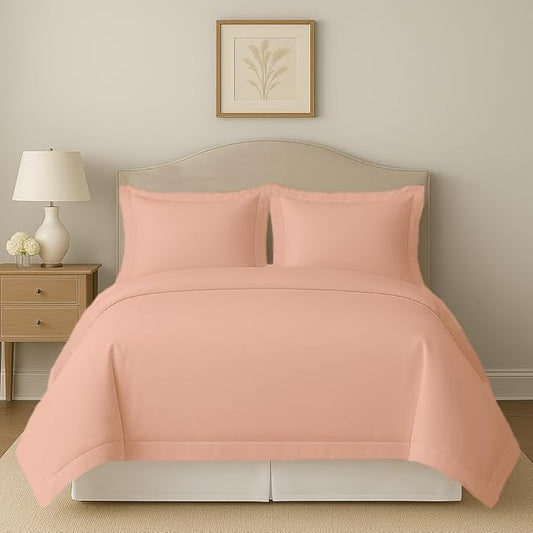eBeddy Linens Blush Solid Duvet Cover Set King XL 116x98 Size 800 TC Certified Egyptian Cotton Luxury Soft & Breathable Comforter Cover and 2 Pillow Sham with Zipper Closer & Corner Ties