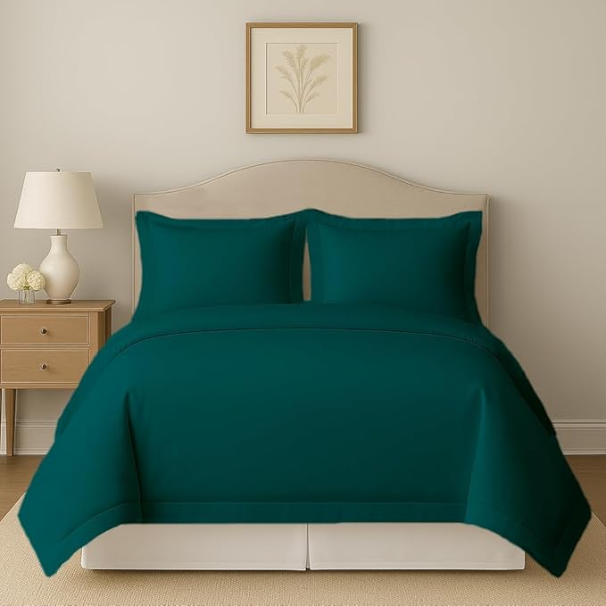 eBeddy Linens Duvet Cover Set Twin/Twin XL Size 68x90 Inch Certified Egyptian Cotton Soft and Lightweight 3 Pieces (1 Comforter Cover & 2 Pillowcase) Zipper Closure & Corner Ties, Teal Green Solid