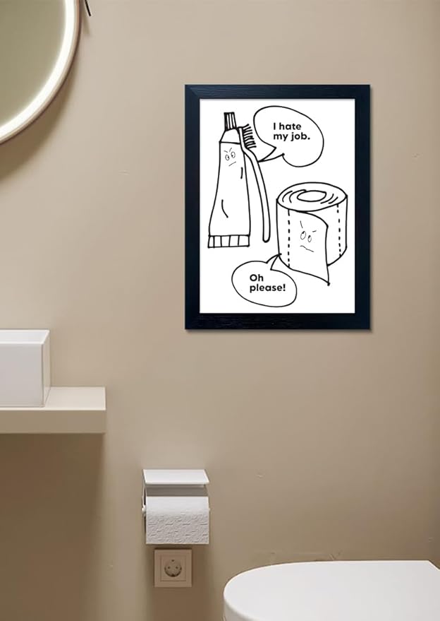 Funny Black and White Wall Art - Framed Toilet Decor - Cute Bathroom Quote Sign - Canvas Print