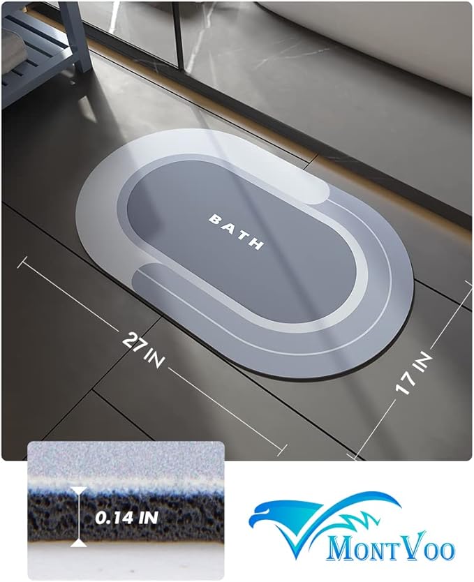 MontVoo Bath Mat - Non Slip, Quick Dry, Stain Resistant Bath Mat Rug for Bathroom Floor - Easy Care Shower Rug for Outside Bathtub - 17"x27" Blue