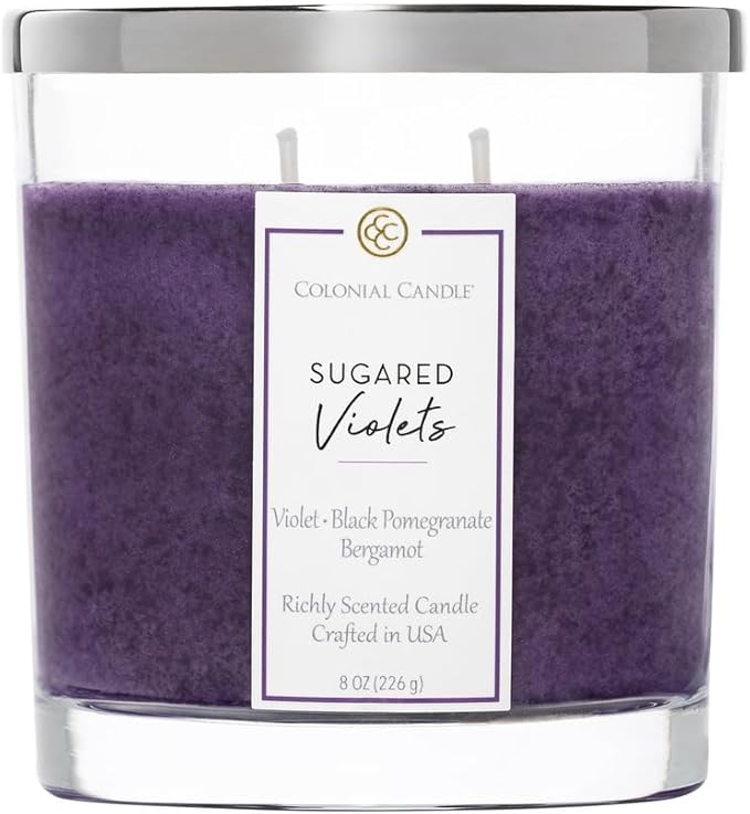Colonial Candle Sugared Violets Scented Candle Jar, Highly Fragranced Candles for Home Scented, Mottled Wax Candle, 2 Wick, 8 oz - Made in The USA