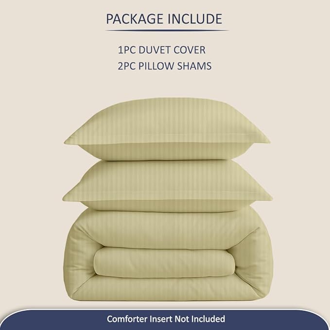 eBeddy Linens Luxury Ivory Striped Duvet Cover Set King XL 116x98 Size 800 TC Certified Egyptian Cotton Luxury Soft & Breathable Comforter Cover with Zipper Closure & Corner Ties