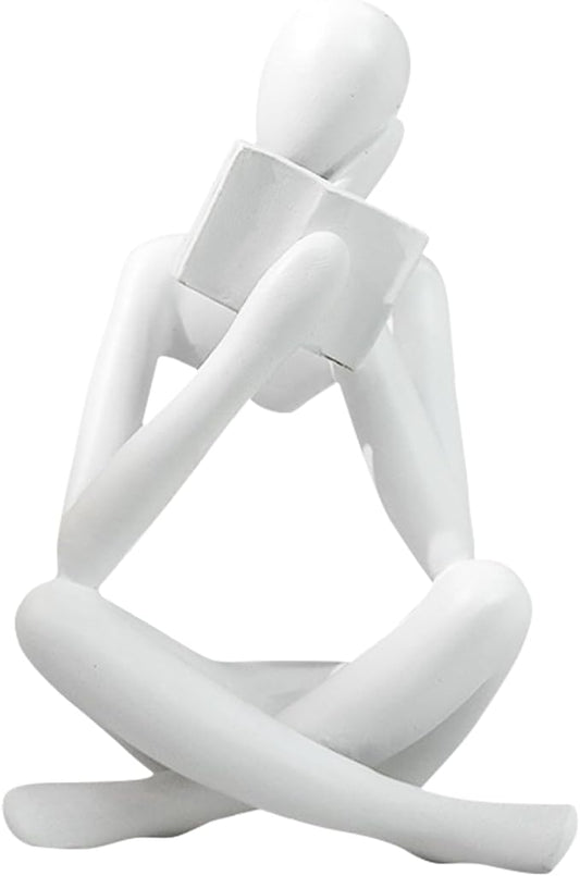 Gold Reading Women Statue, Thinker Sculptures, Abstract Art Ornament, Modern Aesthetic Figurine Decoration, Suitable for Home Living Room Bedroom Office Shelf Table Desk Bookshelf Decor (White Right)