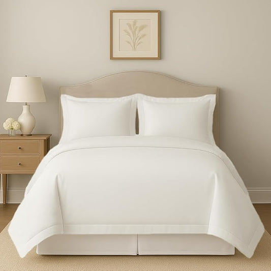 eBeddy Linens White Solid Duvet Cover Set Eastern King 118x110 Size 800 TC Certified Egyptian Cotton Luxury Soft & Breathable Comforter Cover and 2 Pillow Sham with Zipper Closer & Corner Ties