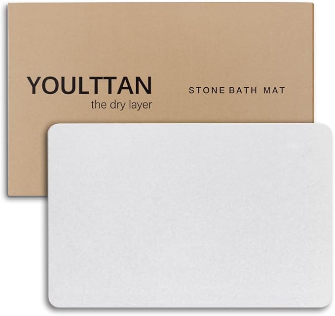 Stone Bath Mat 24"x16" - Diatomaceous Earth Shower Mat, Quick Dry, Anti-Slip, Modern Design with Bonus Non-Slip Pad - Perfect for Home Safety and Style,Light Gray