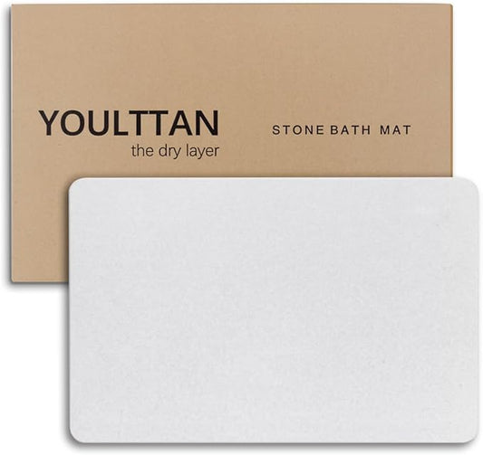 Stone Bath Mat 24"x16" - Diatomaceous Earth Shower Mat, Quick Dry, Anti-Slip, Modern Design with Bonus Non-Slip Pad - Perfect for Home Safety and Style,Light Gray