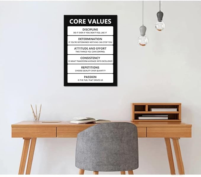 Core Values Inspirational Poster Motivational Wall Art Inspiring Canvas Prints Artwork for Office Living Room Modern Home Decor Painting Pictures Stretched and Framed Ready to Hang [18''Wx 24''H]