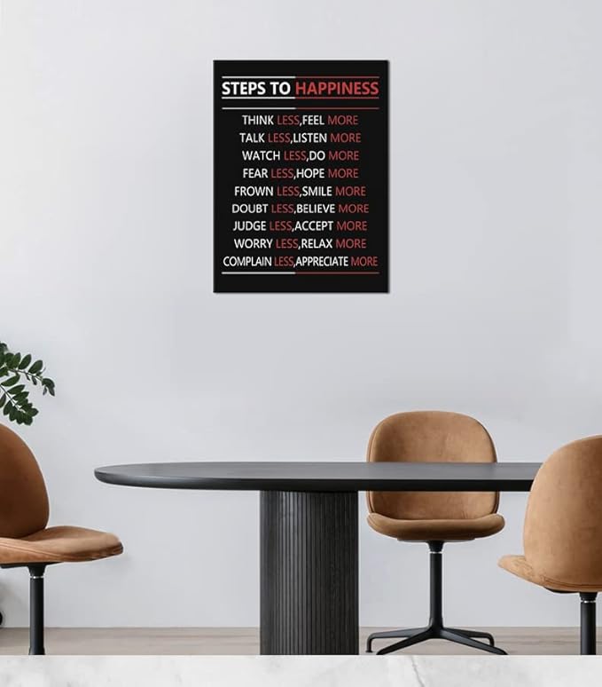 Steps For Happiness Motivational Wall Art for Office Inspiration Poster Inspirational Canvas Painting Prints Wall Pictures for Living Room Home Decor Framed Artwork [18''W x 24''H]