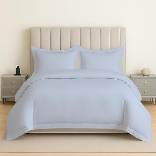 eBeddy Linens 800 TC Ultra Silky Soft Egyptian Cotton Super King Plus 120x120 Size 3-Pieces Duvet Cover Hidden Zipper Closer & Corner Ties Durable and Fade Resistant, Light Blue Solid
