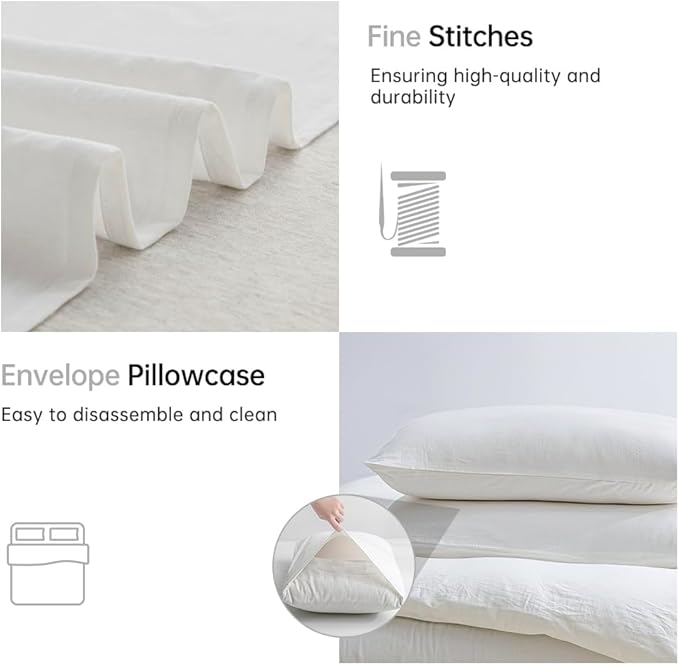 JELLYMONI White Duvet Cover Oversized Queen Size - 100% Washed Cotton Lightweight Cooling Comforter Cover, 3 Pieces Soft Bedding Set with Zipper Closure (Cream White, 98"x98")