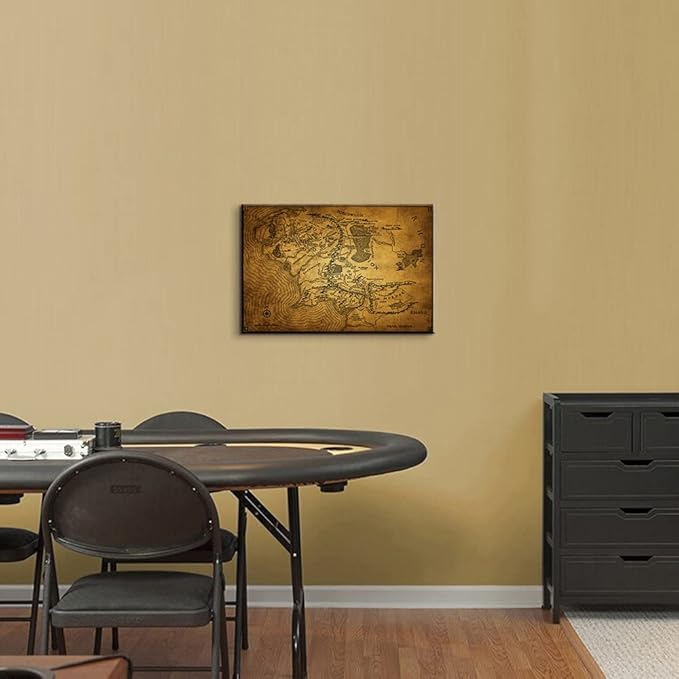 Mistyefly Middle Earth Map Wall Art - 28''H x 40''W - Retro Fantasy Art Print - UV Resistant & Waterproof - Perfect for Bedroom, Living Room & Office