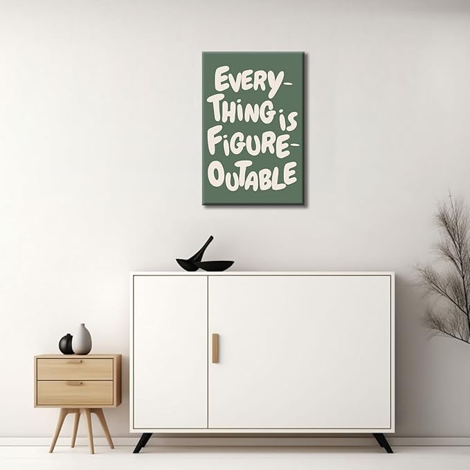 Trendy Sage Green Everything Is Figureoutable Wall Art, Office Motivational Quote Poster Wall Decor, Inspirational Positive Affirmations Wall Decor for Classroom Kids Room 12x16in Wrapped Canvas