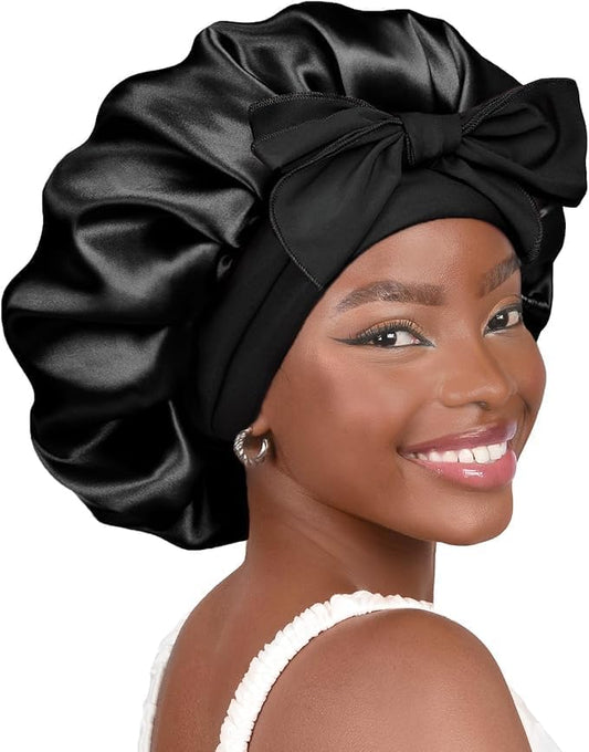YANIBEST Silk Bonnet for Sleeping Women Satin Bonnet Double Layer Satin Lined Hair Bonnet with Tie Band Curly Hair