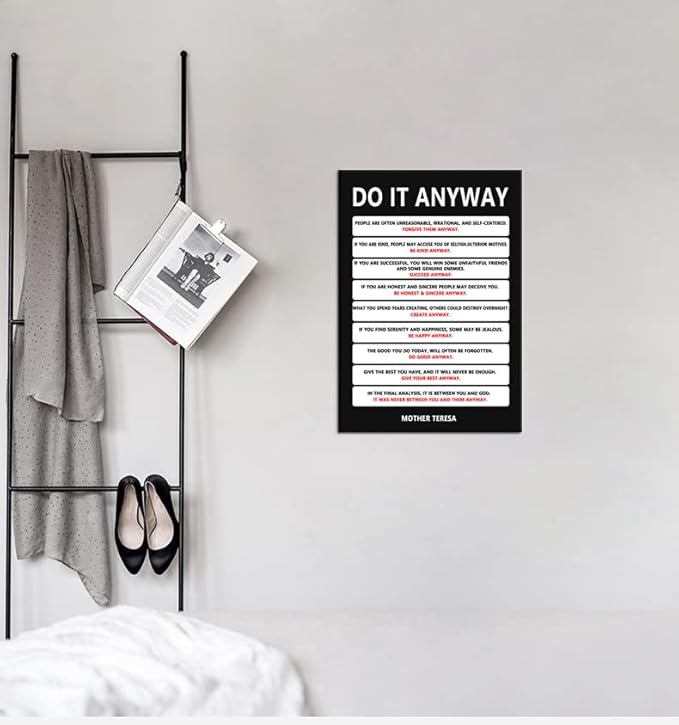 Do It Anyway Canvas Wall Art for Living Room Inspirational Mother Teresa Quote Poster Wall Decor Paintings Wooden Framed Artwork Bedroom Kitchen Home Decoration Ready to Hang[12''W x 18''H]