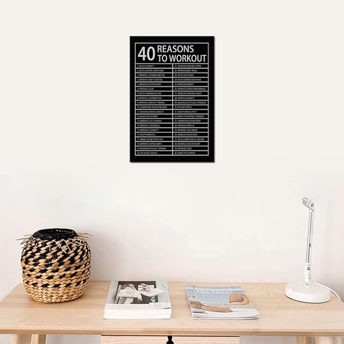 40 Reasons to Workout Inspirational Canvas Painting Motivational Wall Art Inspiration Affirmative Poster Prints Artwork for Living Room Home Decor Office Framed Ready to Hang [12''W x 18''H]