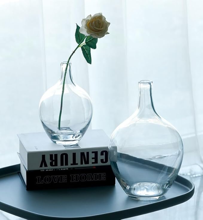 Clear Glass Vase for Pampas Grass Flowers Clear Vase for Decor Small Glass Vase for Dining Table Centerpiece Decorative Vase for Living Room Home Decor Shelf Decor Glass Demijohn 7.9 inch Tall