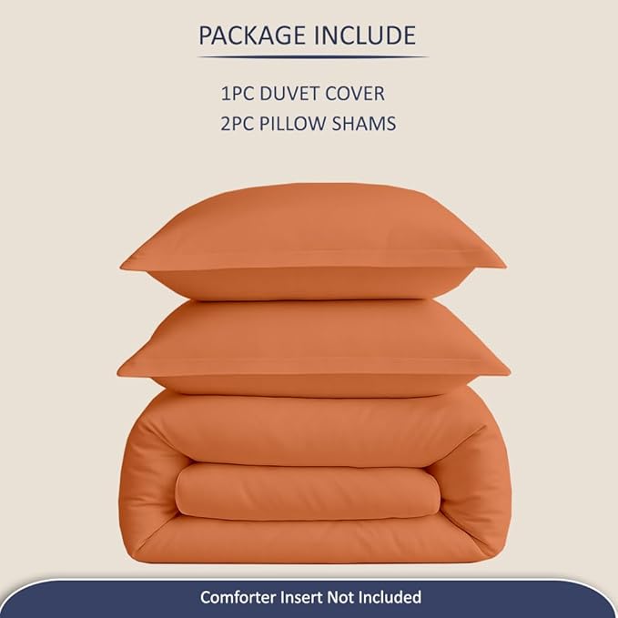eBeddy Linens Burnt Orange Solid Duvet Cover Set Oversized Queen 98x98 Size 800 TC Certified Egyptian Cotton Luxury Soft & Breathable Comforter Cover and 2 Pillow Sham with Zipper Closer & Corner Ties