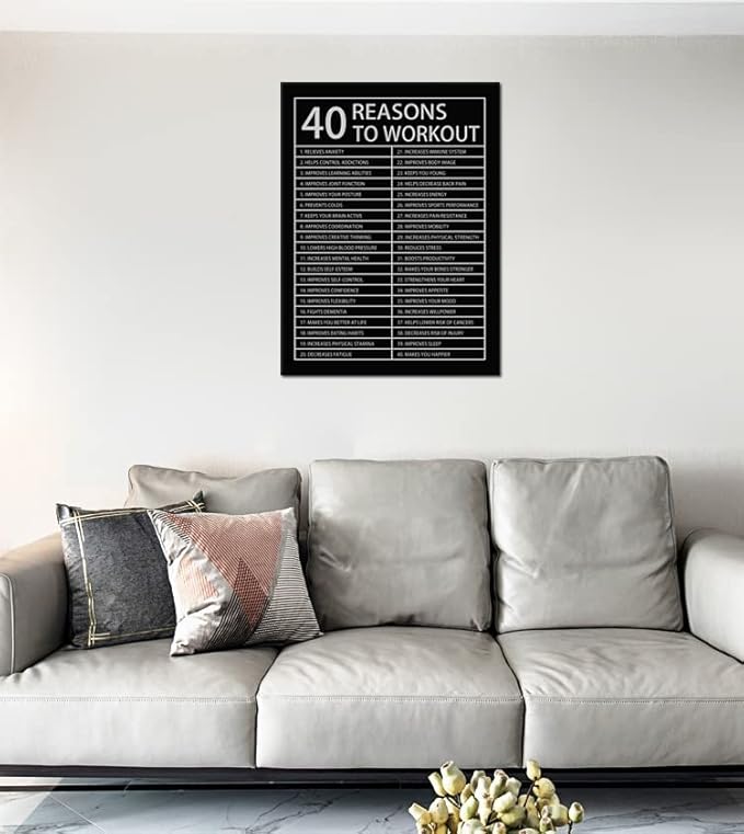 Inspirational Posters Motivational Wall Art 40 Reasons to Workout Picture Prints on Canvas Modern Home Decor Painting Artwork for Living Room Office Stretched and Framed Ready to Hang [30''W x 40''H]