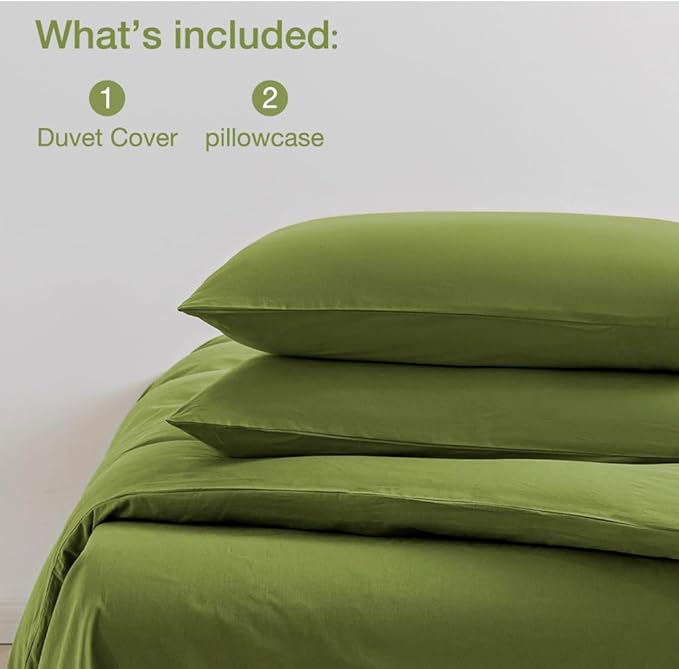 JELLYMONI Bedding Duvet Cover California King - 100% Washed Cotton Linen Like Textured Comforter Cover, 3 Pieces Soft Cooling Bedding Set with Zipper Closure (Avocado Green, Calking 104"x98")