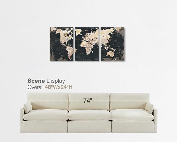 Office Wall Art for Living Room Bedroom Wall Decor Framed World Maps Black White Brown Pictures for Wall Decorations Vintage Decor