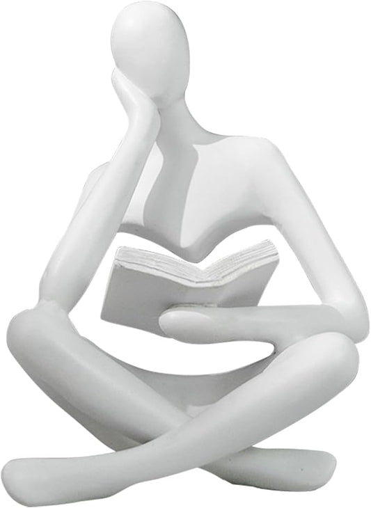 Gold Reading Women Statue, Thinker Sculptures, Abstract Art Ornament, Modern Aesthetic Figurine Decoration, Suitable for Home Living Room Bedroom Office Shelf Table Desk Bookshelf Decor (White Left)