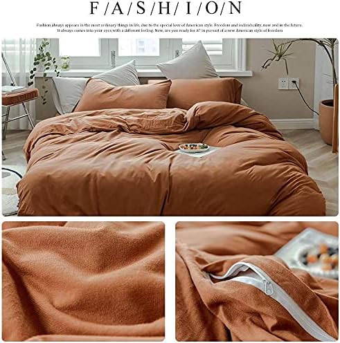 AMWAN Jersey Knit Cotton Solid Pumpkin Color Luxury Soft Comforter Cover Twin Size 3 Piece Bedding Set 1 Duvet Cover 2 Pillowcases Twin Duvet Cover Set