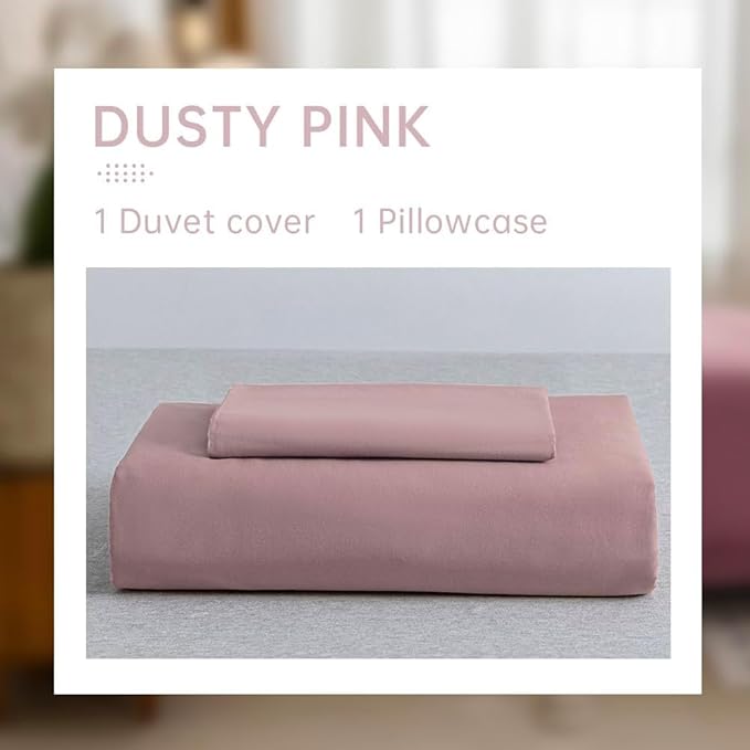 JELLYMONI Cotton Duvet Cover Queen Size - 100% Washed Cotton Linen Feel Textured Comforter Cover, 3 Pieces Breathable Soft Bedding Set with Zipper Closure (Dusty Pink, Queen 90"x90")