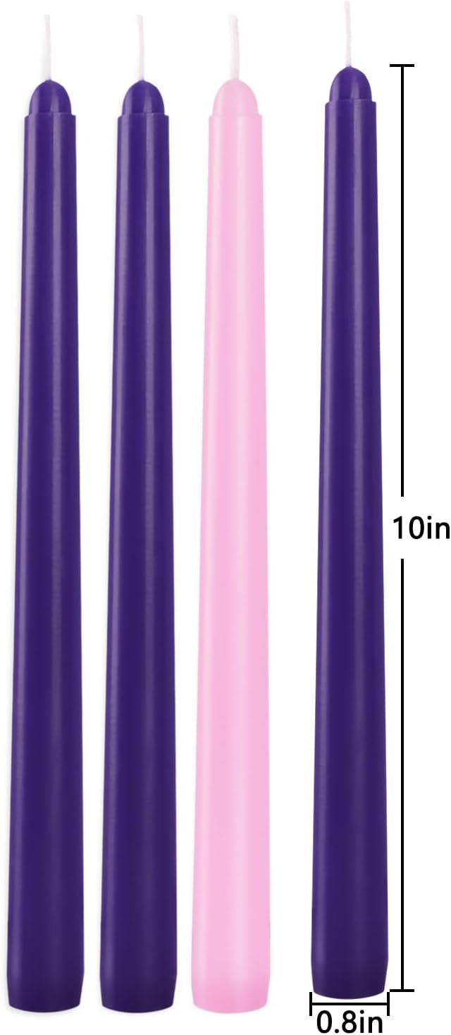 4 Pack Advent Taper Candles Premium Hand Dipped 10in Unscented Christmas Taper Candles - Ideal for Seasonal Celebrations, Holidays, Church, Celebration, Party