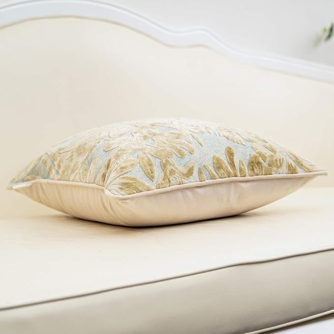 Alerfa 20 x 20 Inch Beige Square Maple Leaf Pillow Embroidery Cut Velvet Cushion Case Luxury Modern Lumbar Throw Pillow Cover Decorative Pillow for Couch Sofa Living Room Bedroom Car