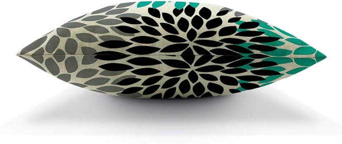 AOYEGO Dahlia Pinnata Floral Throw Pillow Cover Round Circle Elegant Gray Cyan Black Petal Randomly Spot Flower Pillow Case 18x18 Inch Decorative Men Women Room Cushion Cover for Home Couch
