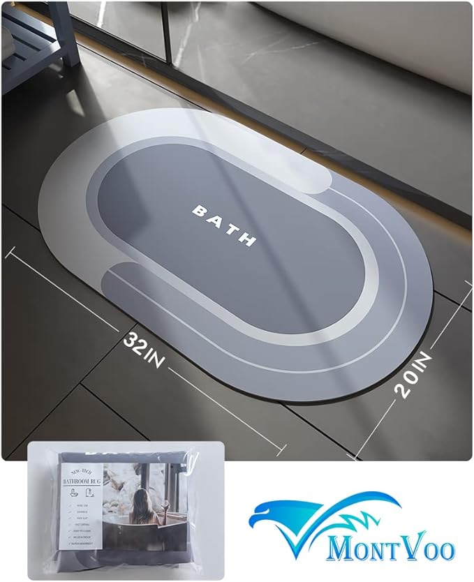 MontVoo Bath Mat - Non Slip, Quick Dry, Stain Resistant Bath Mat Rug for Bathroom Floor - Easy Care Shower Rug for Outside Bathtub - 20"x32" Blue