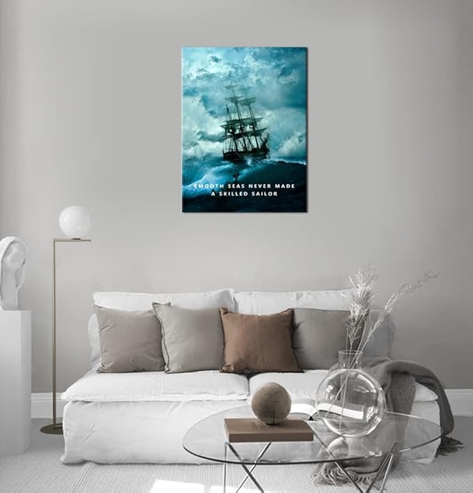 Motivational Wall Art Inspirational Canvas Poster Smooth Seas Never Made A Skilled Sailor Entrepreneur Quote Picture Home Office Decor Painting Framed and Stretched Ready to Hang [30''W x 40''H]