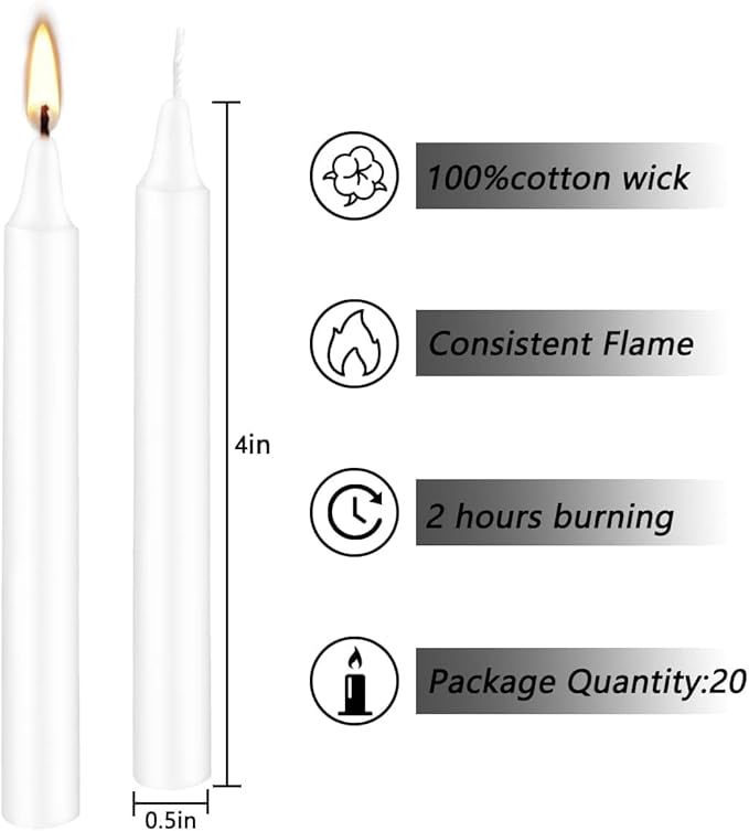 Set of 40 White Spell & Chime – Premium Mini Taper Candles for Rituals, Prayer, Birthdays, Meditation, Altar - 4 Inch Tall, Unscented (White)