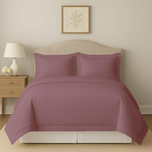 eBeddy Linens Plum Solid Duvet Cover Set King XL 116x98 Size Egyptian Cotton Luxury Soft & Breathable Comforter Cover with Hidden Zipper Closer & Corner Ties Durable and Fade Resistant