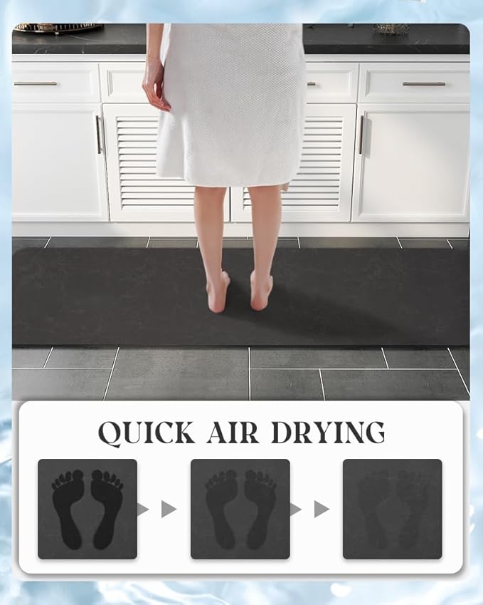 MontVoo -Bath Mat Rug-Rubber Backing Non Slip Quick Dry Absorbent Thin Bathroom Rugs Fit Under Door-Faux Suede Surface Bathroom Floor Mats-Shower Rug for in Front of Bathtub Shower Dark Grey 24"X70"