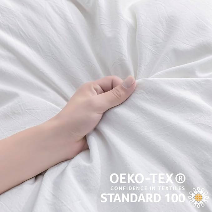 JELLYMONI White Bedding Duvet Cover Set - 100% Washed Cotton Linen Like Textured California King Comforter Cover, 3 Pieces Soft Bedding Set with Zipper Closure (Bright White, Cal King 104"x98")